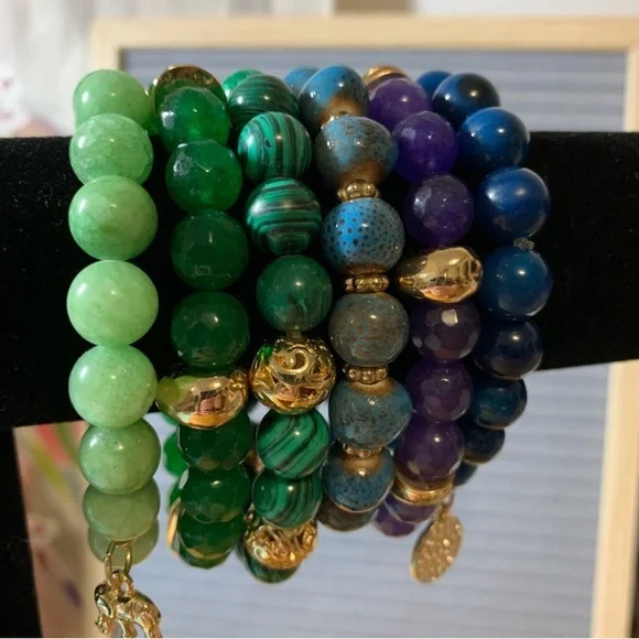 Crystal Bead Bracelet Set In Greens, Blues, & Purple - Picture 7 of 7
